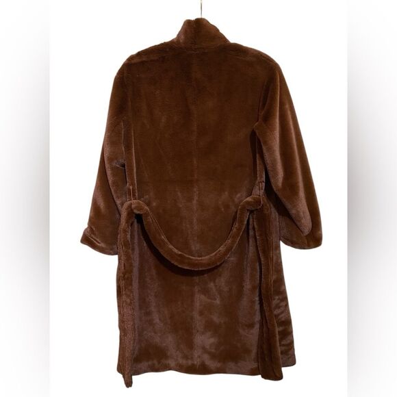 Vince X Revolve Faux Fur Mahogany Brown Belted Coat Ultra Chic Soft Quiet Luxury - Picture 8 of 14